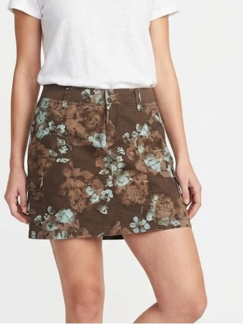 SONOMA Denim Brown & Blue Floral Modern Skort Mini Skirt — LHP